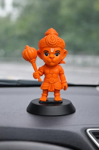 Image of Hanuman Dashboard Idol for Car | Premium Resin Hindu God Murti | Double-Sided Tape Base | Vastu & Spiritual Protection | Home Temple & Car Decor | Gift for Festivals | Kesari Color