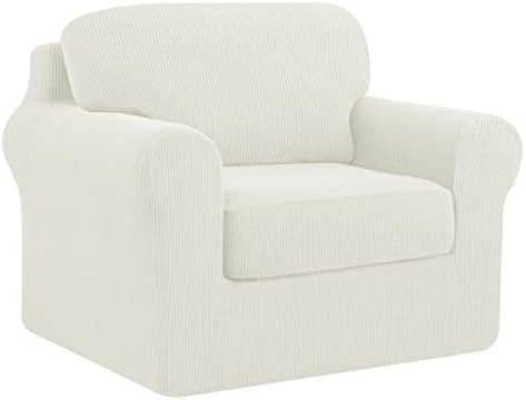 subrtex 2-Seater Sofa Cover with 2 Separate Cushions and 2 Backrests Covers, 5 Pieces Stretch Sofa Slipcover Replacement Furniture Protector (Loveseat, Cream)