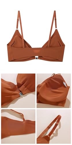 Maiclaice Women Ice Silk Seamless Athletic Bralettes Front Closure Wireless Padded Bra Coffee Medium