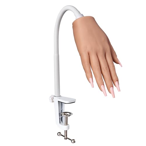 Practice Hand for Acrylic Nails, Soft Silicone Nail Hand Practice Mannequin Hand with Stand Bracket, Realistic Fake Hand for Nail Practice, Flexible Bendable Nail Training Hand for Nail Art (Right)