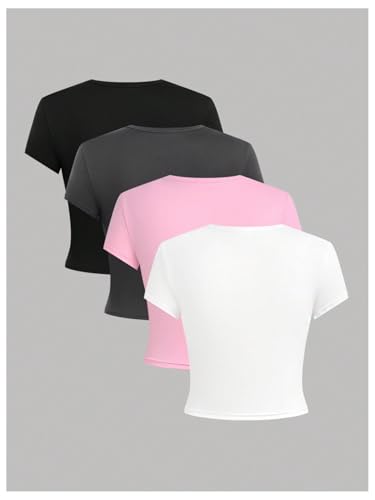 Girl's Basic Crop Tops Crew Neck Slim Fit Teen Girls Clothes Summer T Shirts Tops2