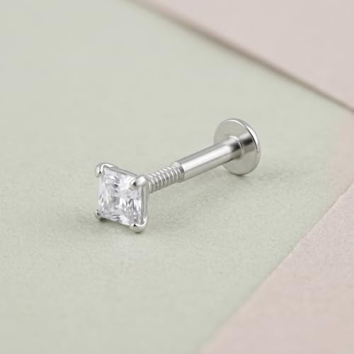 Image of Parnika 925 Sterling Silver Solitaire CZ Nose Pin | Small Size Piercing Nose Stud with Secure Screw Back | Elegant Silver Nose Ring for Women & Girls
