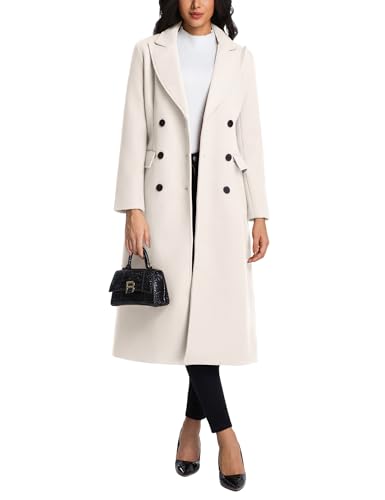 Manteau long en laine pour femme à double boutonnage et revers cranté