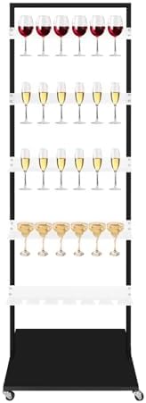5-Tier Champagne Wall Holder - Mobile Metal Display Stand for 30 Glasses with Swivel Wheels, Perfect for Weddings & Events, Elegant White Wine Glass Rack