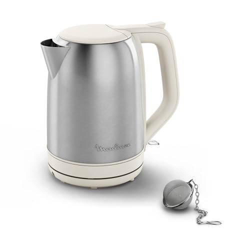 Bouilloire électrique Moulinex Subito inox finition beige, Indicateur 1tasse, Ouverture à une main, boule a thé, BY5S1AE0, Rise