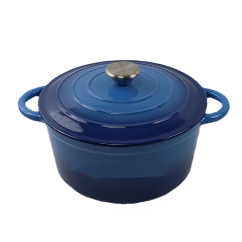 ホーロー加工の調理鍋 、多機能ノンスティックホーロー加工ダッチオーブン鍋(蓋付き)、頑丈な鋳鉄製ラウンド型ダッチオーブン調理器具、ベーキング、サービング、調理、電子レンジ対応(Royal Blue)
