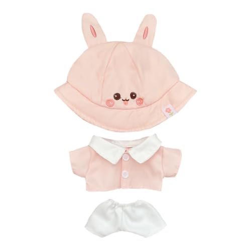 niannyyhouse 20cm Plush Doll Clothes Bunny Duck Hat Shirt Pants Kindergarten Set 8in Soft Stuffed Doll Dressup (Pink)
