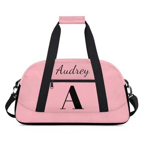 Pink Custom Gym Bag for Women Men, Personalized Initial Travel Duffel Bag with Name, Small Sports Gym Bag Weekender Carry On Overnight Bags