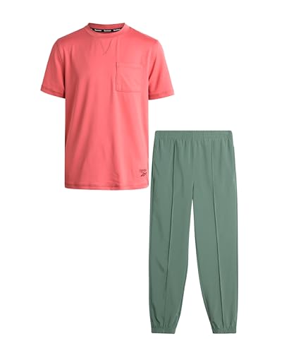 Reebok Conjunto de calças para meninos – 2 peças, camiseta de manga curta e calça de corrida tecida