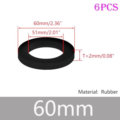 Qrity 6 Pieces Kitchen Sink Rubber Washer, Nitrile Rubber O-Rings, OD 60mm, ID 51mm Flat Washer, Waste Pipe O Ring Seal - Image 2