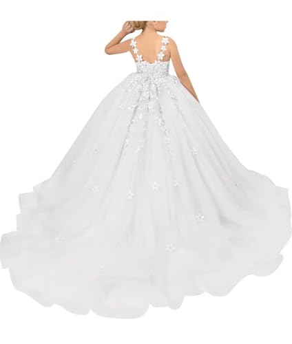 Flower Girl Dress Lace Appliques - First Communion Dress Tulle Ball Gown for Girls