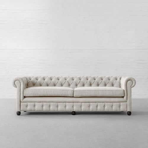 Image of Chesterfield Sofa for Living Room | Premium Tufted Upholstered Seating | Classic Designer Couch for Home, Lounge & Reception Areas | Ivory White (111821265 3S)
