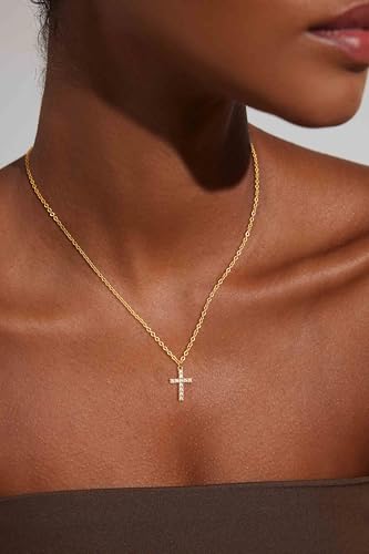 Cross Necklace for Women - Dainty Necklaces Trendy Small 14K Gold Plated Hypoallergenic Infinity Crown Cross Cubic Zirconia Pendant Box Rope Chain Necklace for Women Non Tarnish Jewelry Gift