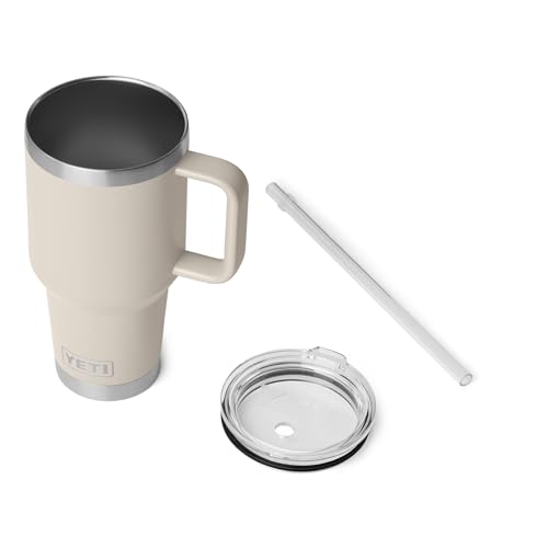 Image of YETI Rambler 35 oz Straw Mug 2.0 - Double-Wall Vacuum Insulation for Cold Beverages - Dishwasher Safe - Cupholder Compatible - Reusable Straw - Comfortable Grip Handle - Travel Mug - Cape Taupe