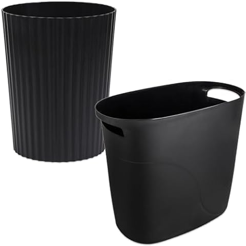 JiatuA Small Trash Can Plastic Wastebasket Garbage Container Bin for Bathroom, Kitchen Under Sink, Bedroom, Home Office, College Dorm, Black 2 Pack Cover