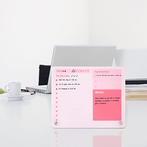Shooffice Glass Dry Erase Board, 12" X 10" Magnetic Glass Whiteboard For Desk, Frameless Pink Glass Board With 3 Markers, To Do List Planner For Office, Home, School #TOP5