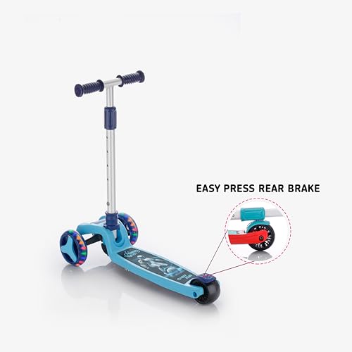 Image of JoyRide Road Runner The Smart and Smooth Stark Kids Skate Scooter, 3-Level Adjustable Handle, Anti-Slip Footplate, 3 PU LED Wheels, Rear Brake (Blue)