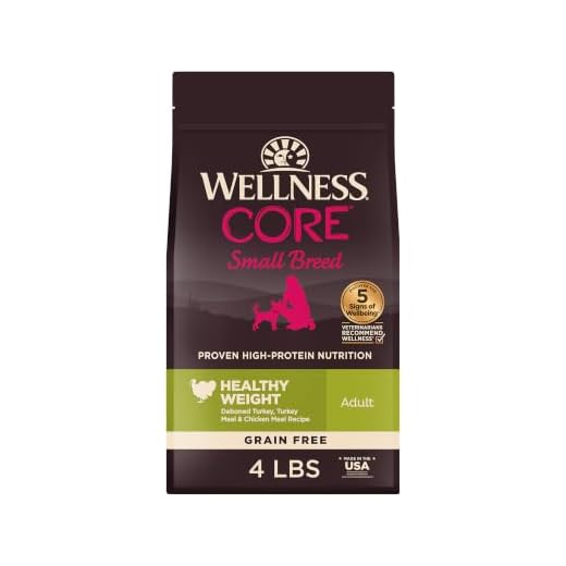 Wellness CORE Healthy Weight Small Breed Adult Dry Dog Food, Grain Free Kibble, Natural, High Protein, Turkey and Chicken Recipe, 4 lb Bag