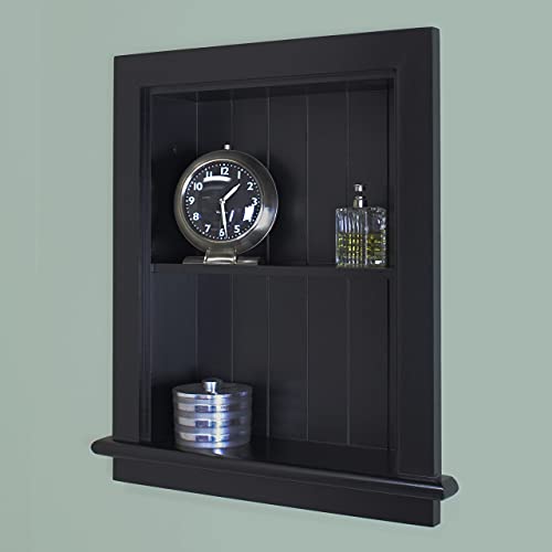 Image of 14x18 Aiden Recessed Wall Niche Medicine Cabinet Replacement, in The Wall Bathroom Cabinet Insert Shelf /Shelves, Made in North America, Real Wood, NO MDF, Beadboard, Black