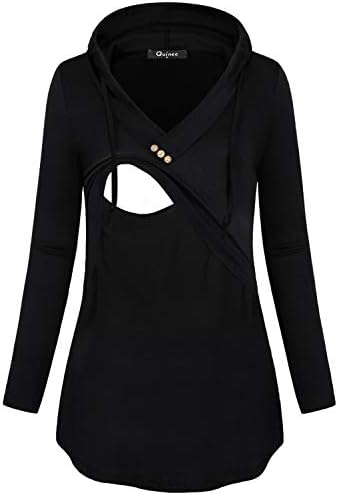 Quinee Maternity Blouse, Long Sleeve V Neck Nursing Tops Fashionable Breastfeeding Shirt Autumn Lightweight Hoodie Thin Spandex Tunic Sweatshirts Black XL