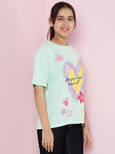 Image of Li'l Tomatoes Girls Crop T-Shirt | 100% Cotton | Graphic Printed Casual Top | Soft & Breathable Summer Wear | 9-16 Years