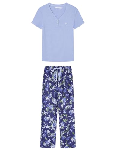Women'secret Long Pyjama Daily Farmer's Market Pijamas, Azul, S para Mujer