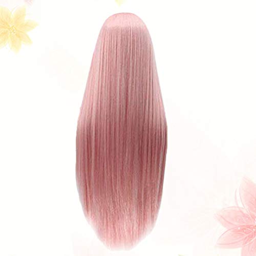 Lurrose Peruca feminina de cabelo reto longo rosa feminino perucas de cabelo sintético para adulto (