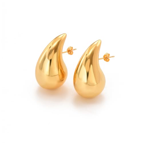 Image of Julyls 18K Earrings Dupes, Chunky Gold Hoop Earrings for Women, Lightweight Waterdrop Teardrop Hoops, Hypoallergenic Gold Plated Fashion Jewelry for Women Gift