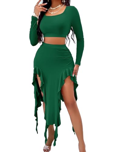 Image of BARASA Women Summer 2 Piece Skirt Sets Comfy Ruffle Trim Irregular Split Sexy Y2k Club Party Tops Jellyfish Skirt Suits S69