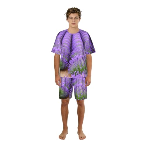 Vêtement de nuit homme ensemble pyjama court imprimé lavande stretch