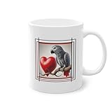 Tasse à offrir Moderne Design - Cadeau Pas Cher - Perroquet du Gabon - Saint-Valentin - Coeur White Glossy 11oz
