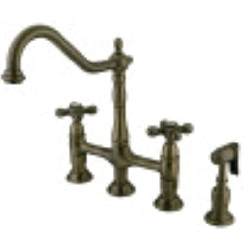 Kingston Brass KS1273AXBS Heritage 8-Inch Kitchen Bridge Faucet with Brass Sprayer, Antique Brass, 8-3/4-Inch