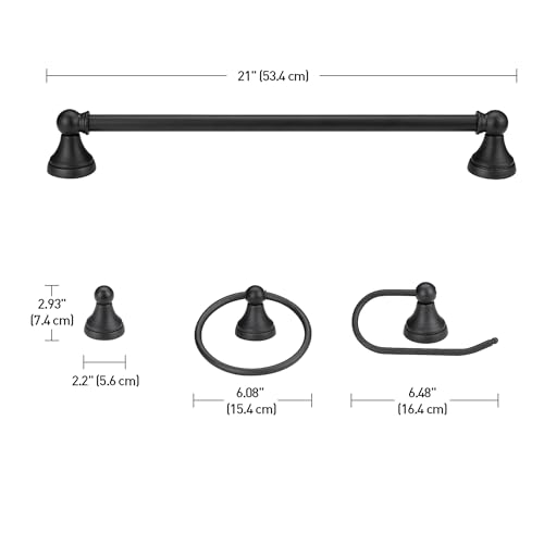 Image of Globe Electric 51227 Jayden 5-Piece All-In-One Bathroom Set, Oil Rubbed Bronze, 3-Light Vanity Light with Frosted Glass Shades, Towel Bar, Toilet Paper Holder, Towel Ring, Robe Hook, Bulb Not Included