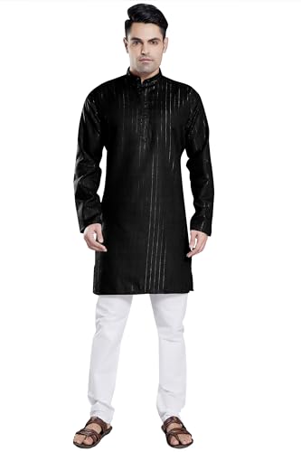 Image of DIVISIVE Men's Self Zari Line Cotton Blend Slim Fit Kurta Pyjama Set