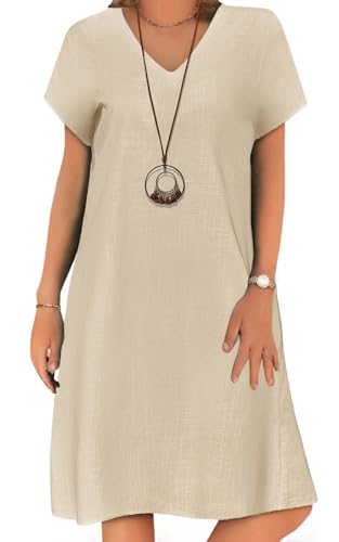 Zeagoo Women's Summer Midi A-Line Dress with Pockets, Beige, L