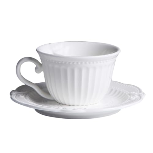Taza de café de cerámica blanca con platillo de diseño elegante estilo europeo 2