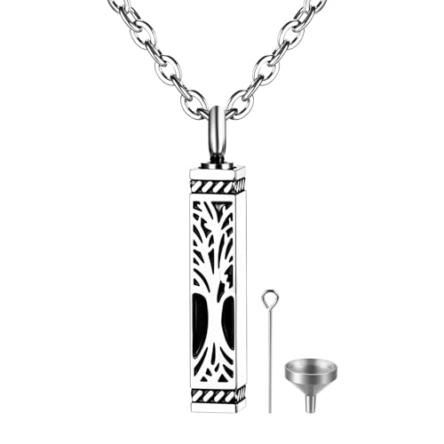 Collier urne arbre de vie pendentif cylindrique étanche contre usure du temps