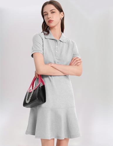 Image of Kissonic Women's Polo Dress Short Sleeve V Neck Ruffle Hem Casual Summer Golf Tennis Mini Shirt Dresses