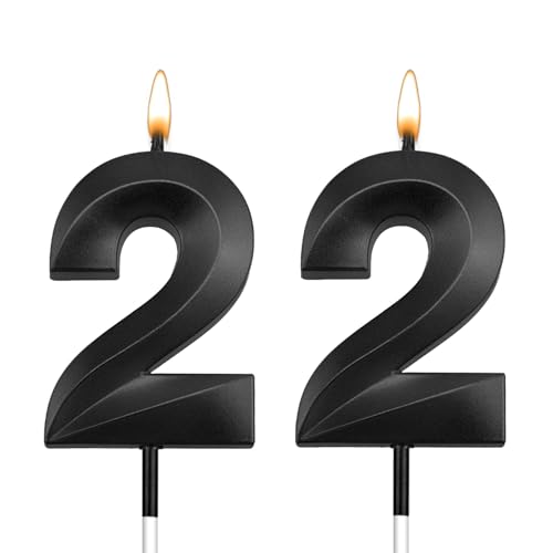 22 Candles for Birthday Cakes Black 22 Birthday Candles 22 Birthday Decorations Happy 22nd Birthday Decorations for Her Velas para Cumpleaños Number Two Candles 22 Anniversary