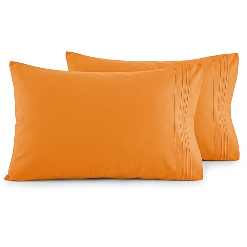 Image of Elegant Comfort Luxury Ultra-Soft 2-Piece Pillowcase Set 1500 Thread Count Egyptian Quality Microfiber Double Brushed-100% Hypoallergenic-Wrinkle Resistant, California King, Orange