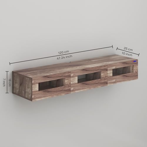 Image of Anikaa Rayza Wall Mount Modern Floating TV Unit for Living Room | 3 Closed Storage cabinets with hinged Door - 3 Blue LED Light | Ideal for UP to 65 Inch TV Coachwood Finish - DIY Installation