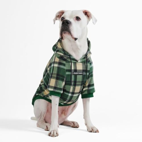Image of Spark Paws Dog Hoodie - Premium Dog Sweater for Small, Medium, and Large Dogs | Warm Outfits for French Bulldogs, Pitbull, Puppy, Winter Jacket Alternative - Green Plaid - 3XL