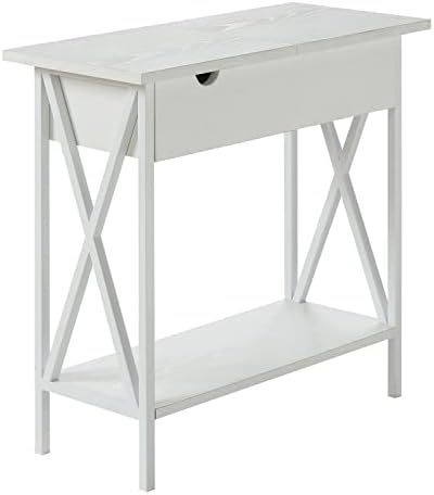 Convenience Concepts Tucson Flip Top End Table with Charging Station and Shelf, White