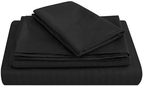 JÁCLER Queen 4 Piece Sheet Set- Microfiber Bedding - Bed Sheets - Extra Soft - Easy Fit - Breathable & Cooling Sheets - Comfy, Wrinkle, Fade - Stain Resistant– Stripe Black