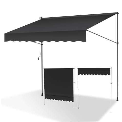 ISOISL Klemmmarkise 400 cm breit, Balkonmarkise mit Handkurbel, UV-beständig, Höhenverstellbar, Sonnenschutz und Wasserdicht Markise Balkon ohne Bohren für Balkon Terrasse Garten(Grau)