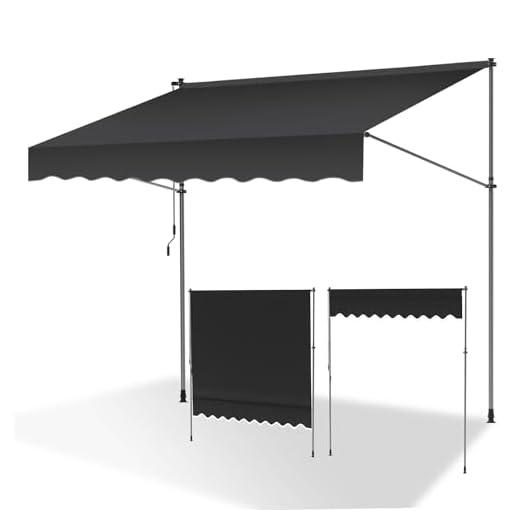 ISOISL Klemmmarkise 200 cm breit, Balkonmarkise mit Handkurbel, UV-beständig, Höhenverstellbar, Sonnenschutz und Wasserdicht Markise Balkon ohne Bohren für Balkon Terrasse Garten(Grau)