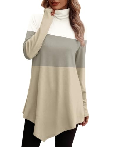 Image of JUSTFASHIONNOW Turtle Neck Shirts for Women Long Sleeve Fall Tunic Tops