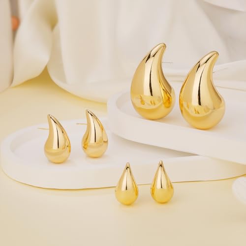 Ascona 18/25/32/47mm Chunky Gold Hoop Earrings for Women | Lightweight Tear Drop Earrings | Gold Drop Earrings for Women3
