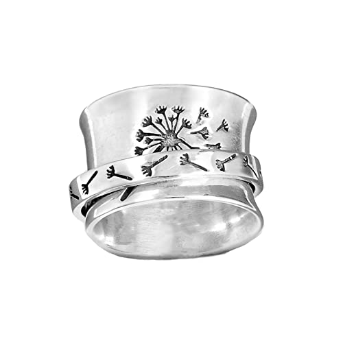 JZTRADING Bague Anti Stress Argent Anneau De Pissenlit Anti-Stress Rotatif Anti-Stress pour Femme Fille Cadeau 7 Cover