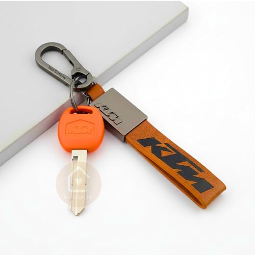 Image of Premium Leather Keychain Metal Hook Compatible with Durable Faux Leather Brown Strap with Heavy-Duty Alloy Clip Stylish Bike & Car Key Holder